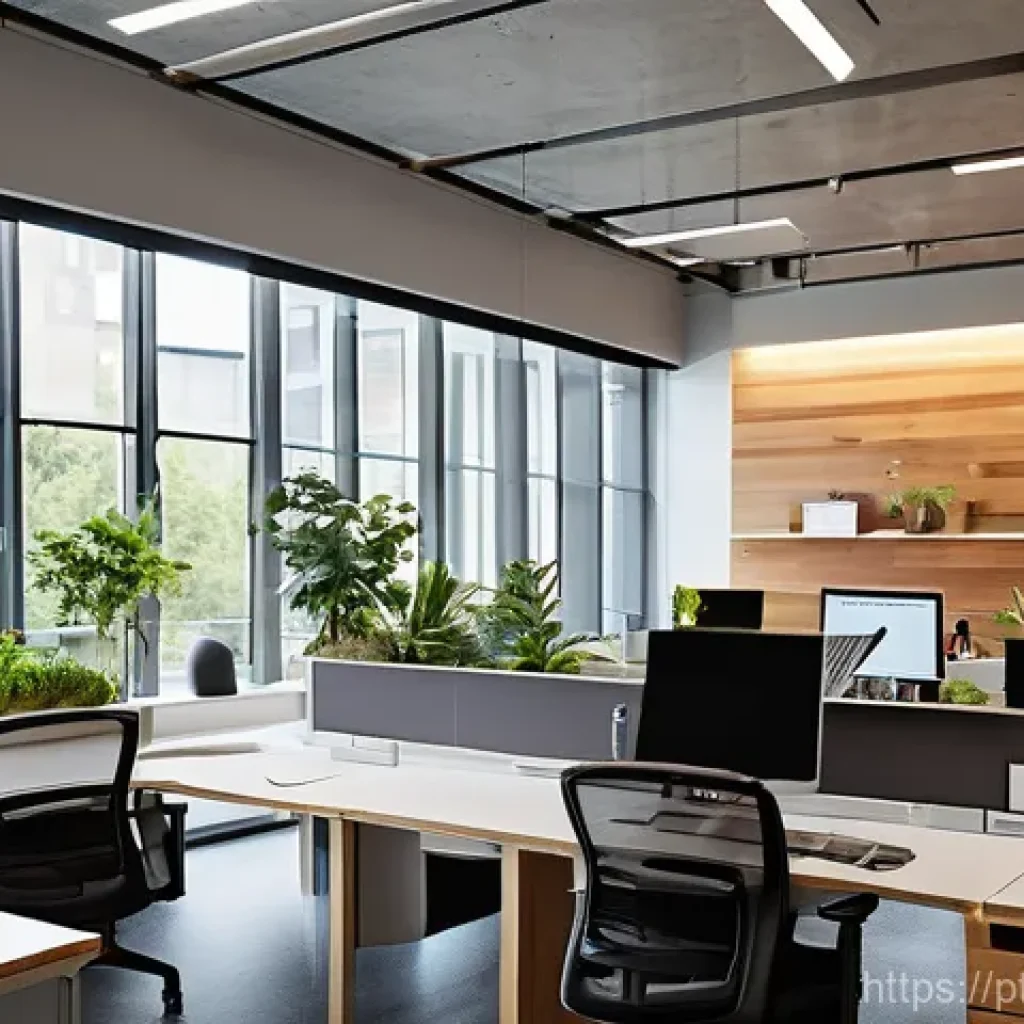 건축평가사의 프로젝트 완료 후 성과 분석 - **Prompt 1: Modern Workspace with Enhanced Comfort and Usability**
    "A bright, naturally lit open...