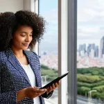 Home 16 건축평가사 직업 만족도와 업계 전망 - **Prompt:** "A professional real estate appraiser, a woman of Afro-Brazilian descent in her late 30s...