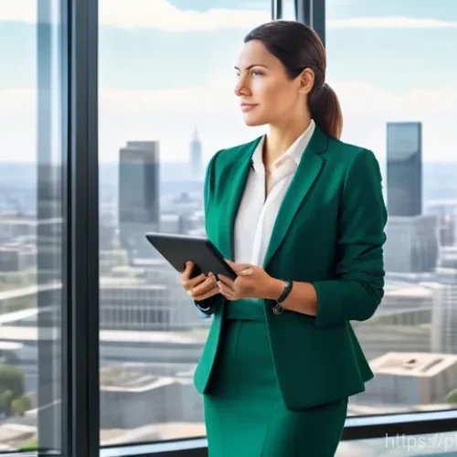 Home 27 건축평가사 이직 성공기 - A professional female real estate appraiser, mid-30s, dressed in a sharp business blazer and skirt (...