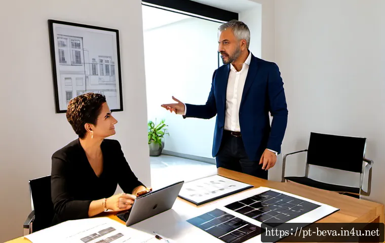 Home 17 건축평가사의 필수 소프트 스킬 - Photorealistic architectural appraisal meeting in a bright contemporary office in Lisbon, a confiden...